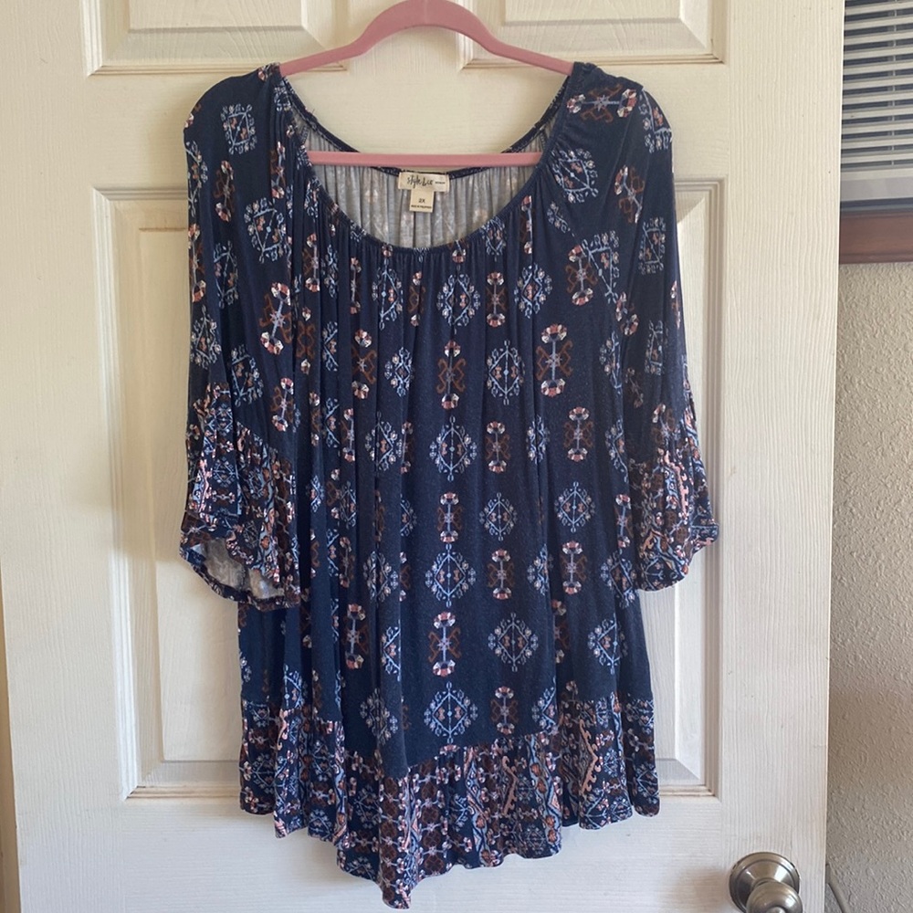 Blue Patterned Blouse